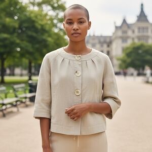 Michael Kors Cotton Linen Houndstooth Snap Front Blazer Womens Size Medium